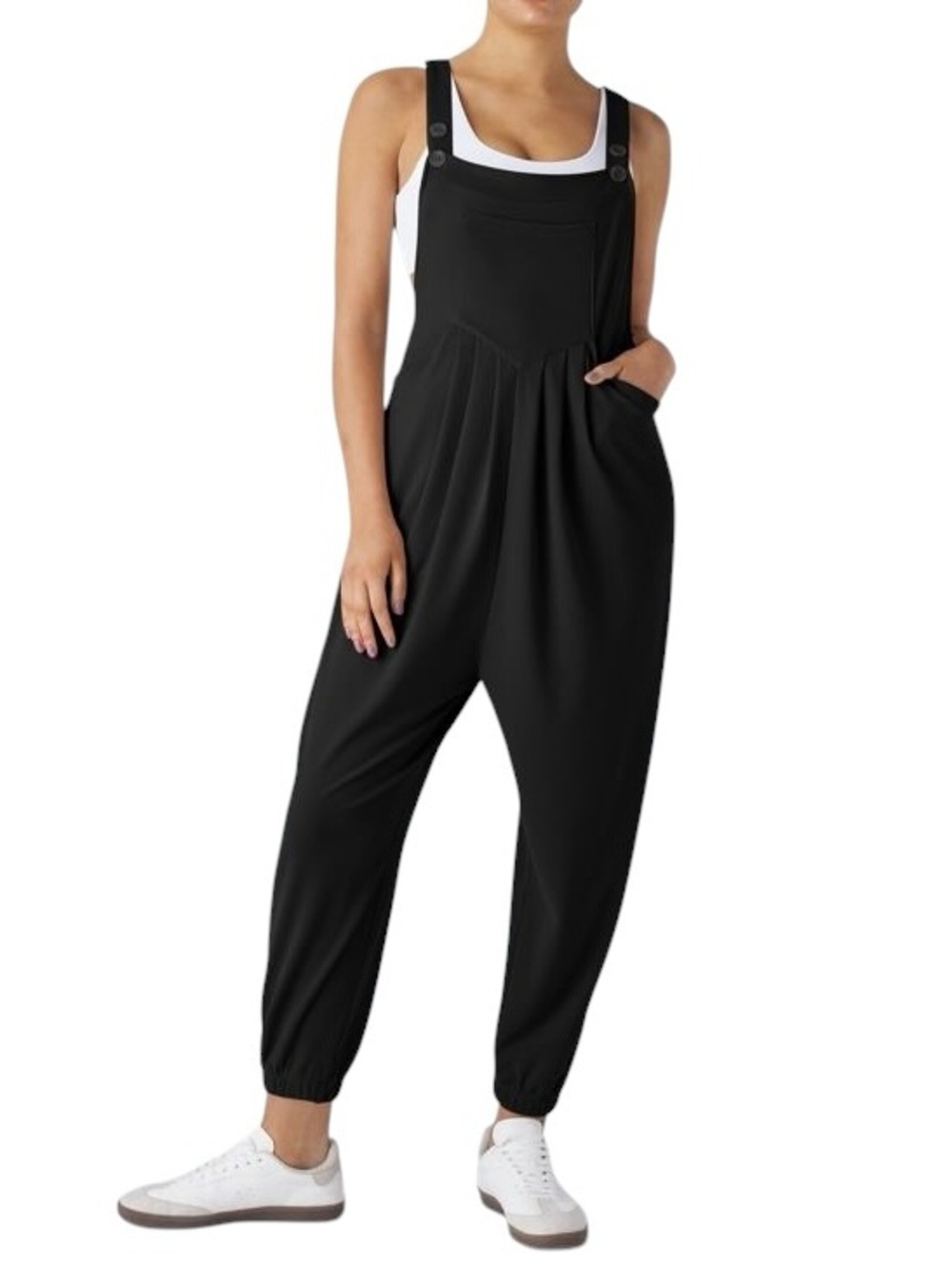 Halara Pockets Waffle Casual Jogger Overalls Black Medium